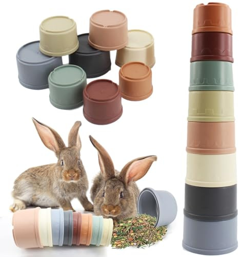 SHSMPXOY 8 PCS Stapelbecher Spielzeug für Kaninchen Stapelbares, BPA-freies sicheres Plastikstapelspielzeug,lustiges pädagogisches Stapelbecher,Besser zum Verstecken von Essen, Baden und Spielen