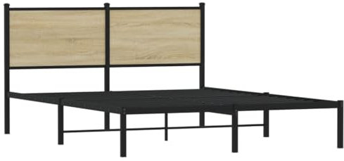 vidaXL Bettgestell, Metallbett Bett mit Kopfteil, Bettrahmen mit Lattenrost, Doppelbett für Schlafzimmer, Metall Sonoma-Eiche 137x190cm