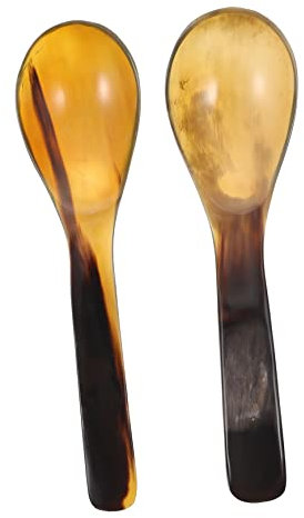 Amosfun - Cuchara de cuerno (2 piezas, kit de ensalada asiática, cuchara de cocina, cuchara de porcelana, cucharas coreanas, cuchara de caviar, kit de cuchara de sopa japonesa, beber cuernos