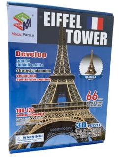 Buildream Puzzle 3D Tour Eiffel 78 cm x 20 cm, 66 pièces, Gris et Noir avec des Tons de Brun et Blanc, Intermédiaire, Sans poussière, 6 - 12 ans et plus