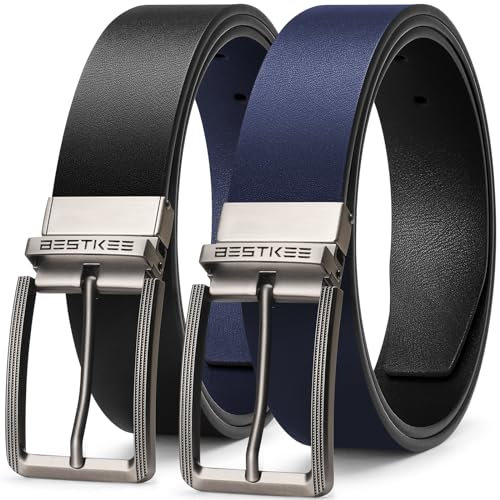 BESTKEE Gürtel Herren, Ledergürtel herren, 35mm Herrengürtel, Männer gürtel, Anzuggürtel, Jeansgürtel für Männer, Ein Gürtel Wendbar Zwei Farben