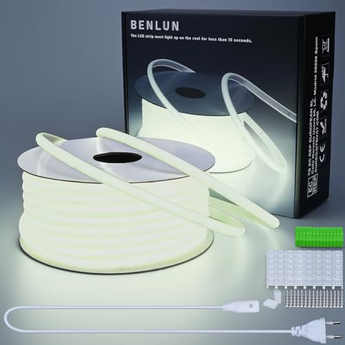 BENLUN Striscia LED COB 220V da Esterno 30 metri, 6000K Bianco Freddo Luci LED Impermeabile 300W CRI 90+, Strisce LED senza Trasformatore per Commerciale, Camera da letto