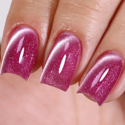 Ozzeal Cat Eye Gel Nail Polish, 15ML Pink Iridescent Magnetic Gel Nail Polish With Magnet UV LED Holographic Glitter Diamond Shimmer Sparkle DIY Manicure