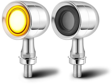 DREAMIZER Mini LED Blinker Motorrad E Geprüft, CNC 12V blinker e Scooter Universal Blinker, Amber&Weiß Licht Kompatibel mit Harley Honda Kawasaki Suzuki Triumph Yamaha, 2 Stück