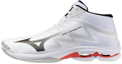 Mizuno Wave Lightning PRO Mid Volleyball Shoes, White Black Red, Lightweight Cushioning with PoWnCe Midsole, White, 6.5 UK