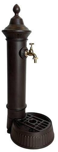 L'Héritier Du Temps Fontaine de Jardin à Poser Source en Fonte d'Aluminium Patinée Marron avec Robinet Fonctionnel en Laiton 26x35x72cm