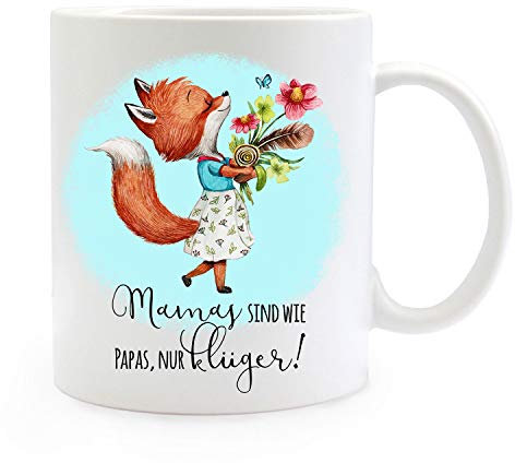ilka parey wandtattoo-welt Tasse Becher mit Fuchs & Spruch Mamas sind wie Papas nur klüger Kaffeebecher Geschenk Spruchbecher ts889
