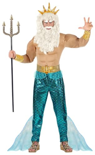 Horror-Shop Poseidon Kostüm mit Muskelshirt, Hose, Gürtel, Armbänder & Krone S-48