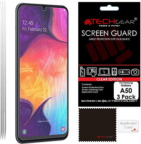 TECHGEAR [3 Pack] Protection Écran Compatible avec Samsung Galaxy A50, Film de Protection Écran ULTRA CLAIR avec Chiffon de Nettoyage & Carte d'Application
