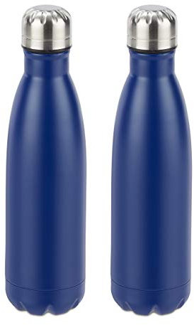 Relaxdays 2X Bottiglia Termica in Acciaio Inox, Chiusura Ermetica, Bevande Calde e Fredde, Borraccia Isolante 500 ml, Blu Scuro