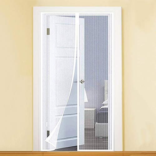 GUOGAI Moustiquaire Porte Fenetre AimantéE, 90x200cm(35x79inch) Moustiquaire Enroulable Moustiquaire sur Mesure de Porte Anti Insecte Mouche Moustique pour Couloirs, Portes, Blanc A
