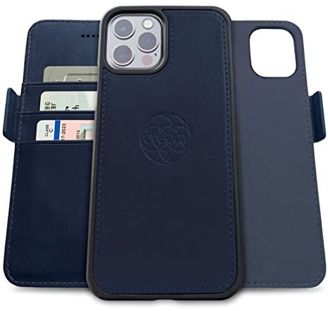 Dreem Fibonacci 2in1 Handyhülle Flipcase für iPhone 12 Pro Max | Magnetisches iPhone Case | TPU Etui Lederhülle Schutzhülle, RFID Schutz, Veganes Kunstleder, Geschenkbox | Königsblau