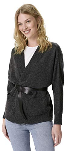 Style & Republic - Cardigan corto da donna, in cashmere, con orlo a coste, maniche a pistrello e tasche frontali grigio S