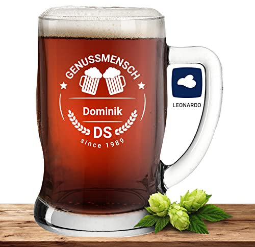 Deitert Bierseidel mit Name oder Wunschtext, Leonardo Bierkrug 0,5l inkl. Gravur, individuelles Geschenk, personalisiertes Bierglas, Motiv Genussmensch