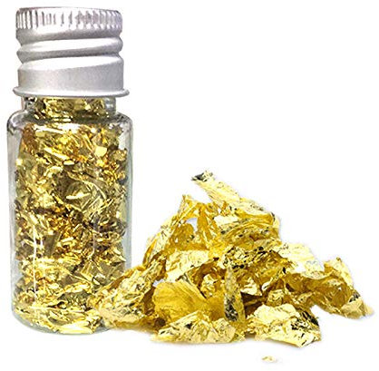 Yicare 2Pcs Blattgold Essbar Gold Dekorative Gerichte Goldfolie Echtes Blattgold Schabin Flocken zum Basteln Lebensmittel Kuchen Backen Torten Dekorfolie Kunsthandwerk 10ml