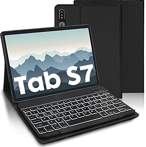 AVNICUD Tastiera con Custodia per Samsung Galaxy Tab S7 11'' 2020, Tastiera Staccabile Bluetooth con Retroilluminazione a 7 colori per Samsung Tablet (SM-T870 / 875), Nero