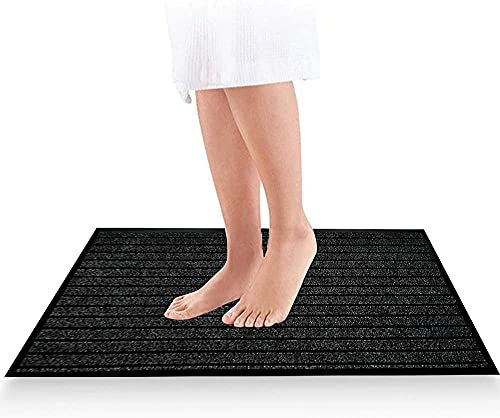 PHP Door Mat for Front Door 40 x 60 cm, Black - Waterproof Strong PVC Rubber Backing Anti Slip Heavy Duty Dirt Trapper Barrier Mat for Kitchen Bedroom Hall Hallway Entrance