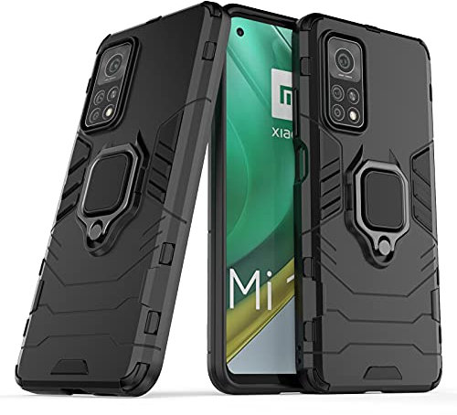 Coque pour Xiaomi Mi 10T Housse Antichoc avec Anneau Rotatif Aimant Etui Magnétique Rigide Dure Armure Bague Support Armure Renforcée (Xiaomi Mi 10T, Noir)