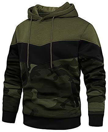 AOTORR Men's Hoodies Pullover Hooded Sweatshirt Patchwork Top Casual Hoody with Pocket WY90 Green Camo M