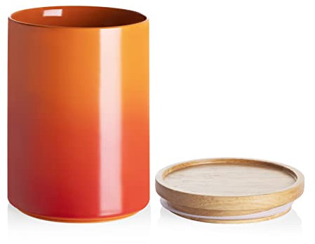 Sweejar Ceramic Food Storage Jar, Stackable Kitchen Canisters, Containers with Airtight Seal Wooden Lid for Serving Ground Coffee, Tea, Sugar, Salt and More - 28 Fl Oz (Gradient Orange)