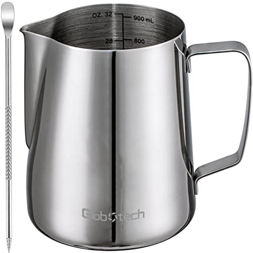 Espresso Steaming Pitcher Milk Frothing-Cup - Stainless Steel Cappuccino Coffee Steamer Jug Matcha Chai Hot Chocolate Cup 32 Oz （900ml)…