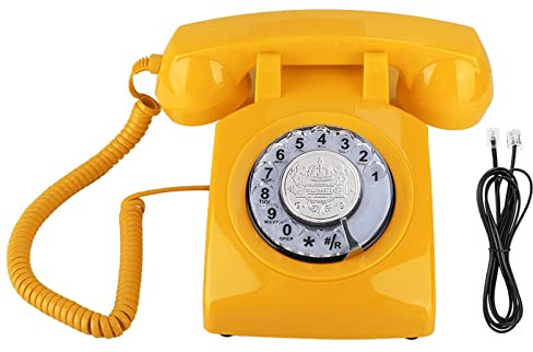 ciciglow Vintage Telefon, Retro Wählscheibe Festnetztelefon Klassisches Telefon Authentisches Klingelring Festnetztelefon für Home Office Hotel(Gelb)