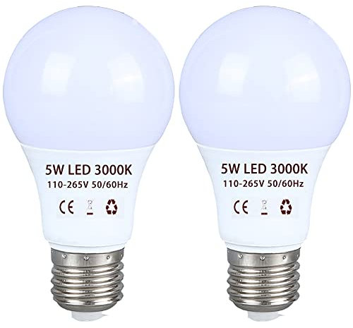 Kicphoo E27 LED Screw Light Bulbs 5W, Non-Dimmable, Warm White 3000K, 40W Equivalent, Non Flicker, Pack of 2