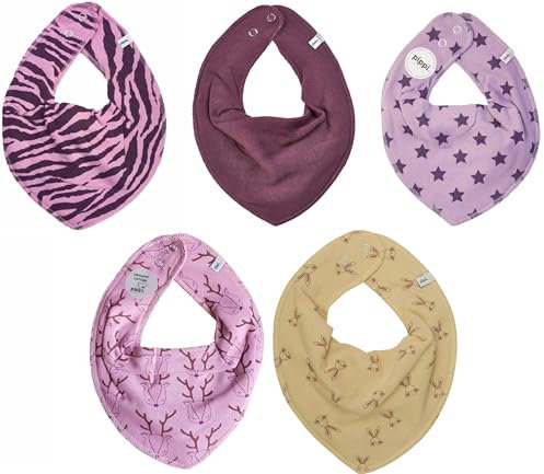 Pippi Babywear Halstücher - Baby Dreieckstücher/Lätzchen 5er Pack (*Lilac + Rosa)
