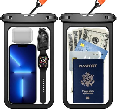 Temdan 2 Pcs Waterproof Phone Pouch, [Up to 10 Large] Universal IPX8 Waterproof Cell Phone Case Dry Bag with Lanyard for iPhone 16 Pro Max/16E/15/14/13,Galaxy S25 Ultra/S24/S23 for Vacation -Black