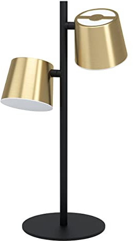 EGLO LED Tischlampe Altamira, Retro-Tischleuchte in Messing-Gebürstet, kleine Vintage Stehlampe, Design-Lampe Wohnzimmer mit Schalter, inkl. GU10 Leuchtmittel, warmweiß