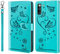 ZZHAO Case for Samsung Galaxy S21 5G, Butterfly and Dandelion Embossed Premium PU/TPU Leather Flip Wallet Case with Lanyard,Stand Function and Magnetic Card Slots Mobile Phone Cover, Green