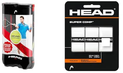 HEAD Unisex Erwachsene Championship 8 Ball & Unisex Supercomp™ Griffband, Weiß, Einheitsgröße EU