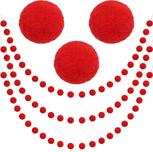 Jishi 3 Stück rote Filzbeeren-Pom-Ball-Girlande, Weihnachtsdekoration, Innendekoration, niedliche rote Beeren, Weihnachtsbaumschmuck, Schnur von Pompons, Perlengirlande zum Aufhängen, Weihnachten,