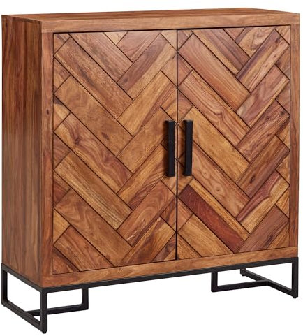 Wohnling Schuhschrank Sheesham Massivholz 100x105x40 cm Schuhregal Geschlossen, Design Schuhkommode Flurschrank mit Ablage, Schuhaufbewahrung Flurkommode für Schuhe Hoch
