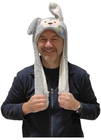 Alsino Wackelohr Mütze mit LED und beweglichen Ohren aus Plüsch Kostüm für Kinder und Erwachsene Tier Plüsch Spielzeug Hut, AFFE grau
