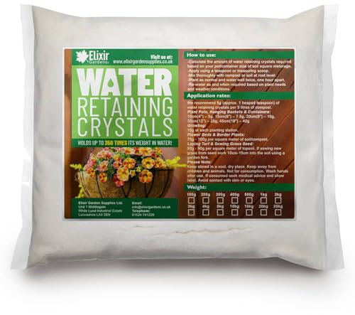 Elixir Gardens 400g Bag Water Retaining Crystals | Gel Granules for Hanging Baskets, Pots, Growbags, Flower Beds, Borders & Turf | Absorbant Moisture Control | 100g-25kg