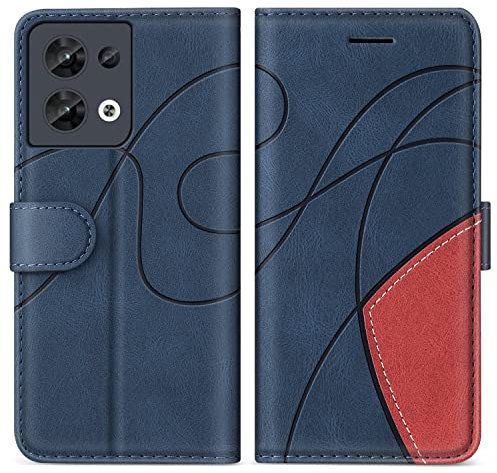 KKEIKO Coque pour Oppo Reno 8 5G, Portefeuille Etui en Cuir PU Coque pour Oppo Reno 8 5G, Antichoc Housse de Protection avec Fente Carte, Bleu