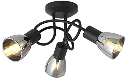 UKEW 3 Way Cross Over Ceiling Light - Modern Black Design Flush Smoked Glass Fitting Spotlight Lamp - Living Room Bedroom Round Hallway Bar Light