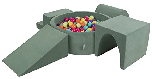 KiddyMoon Spielplatz Velvet Aus Schaumstoff Mit Rund Bällebad (300 Bälle) Ballgruben Für Babys Spielbad, Hergestellt In EU, Waldgrün: Hellgrün/Gelb/Türkis/Orange/Dunkelpink/Violett