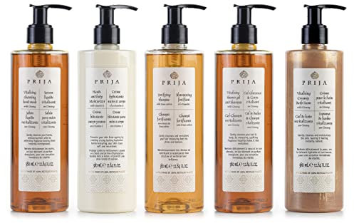 PRIJA Kosmetikset: Haarshampoo, Flüssigseife, Feuchtigkeitscreme, Schaumbad, Duschgel 5x380ml
