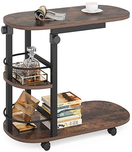 LITTLE TREE Beistelltisch höhenverstellbar C Tisch mit Rollen, Holzwerkstoff Metall, Schwarz Rustikal Braun