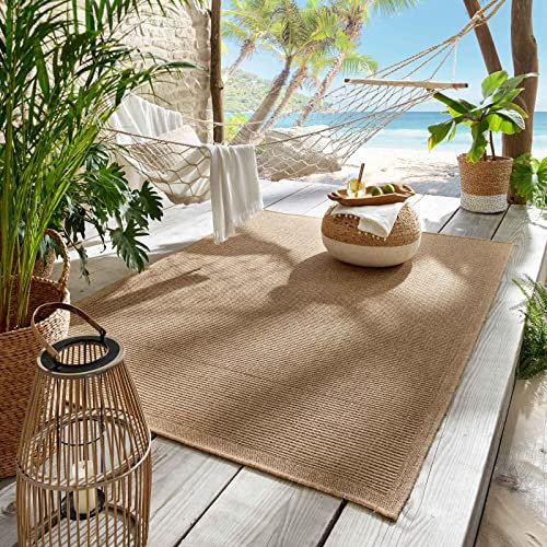 Outdoor & Indoor Teppich für Wohnzimmer Balkon Terrasse wetterfest Borneo Sisal-Jute-Optik naturfarben Natur Manaus 067x180 cm