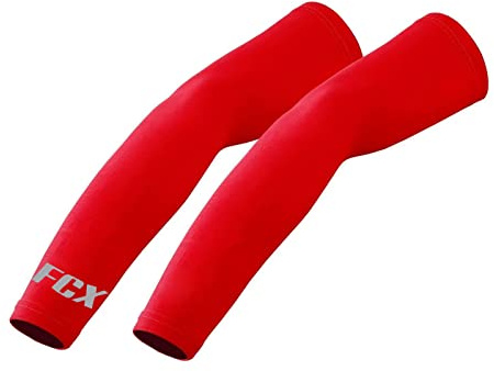 Cycling Arm Warmer Sleeves Outdoor UV Sun Protection Sports Running Driving Arm Sleeves Unisex (Red, L-XL)