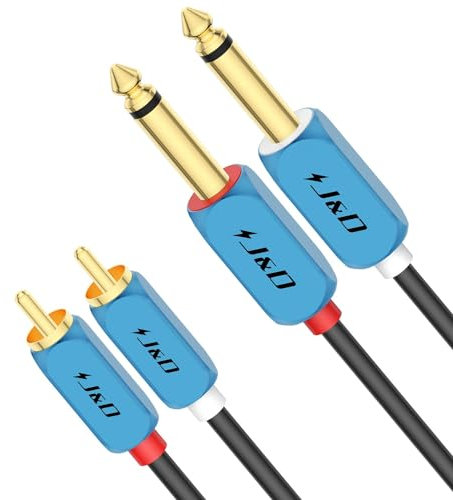 J&D Câble Audio Stéréo Double 1/4 de Pouce TS vers Double RCA, Câble RCA vers 1/4 avec Connecteur Plaqué or et Coque en Alliage d'Aluminium Robuste pour Home Cinéma, Amp, Systèmes Hi-Fi, 1 M