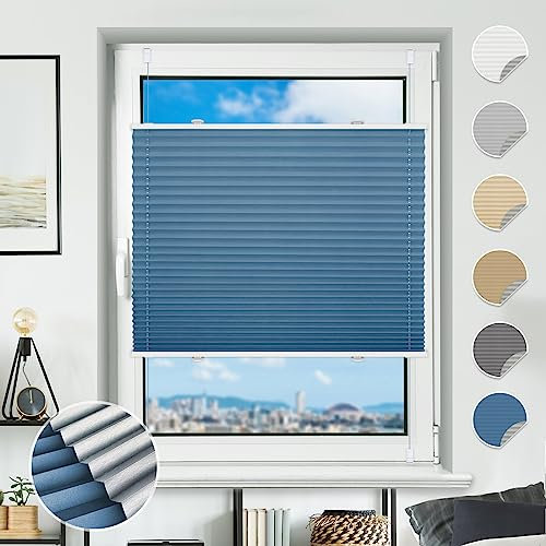 Plissee ohne Bohren verdunkelung Klemmfix Blau 85x130cm Verdunklungsplissee Thermo plissee 100% Blickdicht