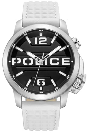 Police Automated Uhr für Herren in der Farbe Weiß mit Armband aus Leder, Wasserdichtigkeit: 5 bar, Gehäusedurchmesser: 44 mm, PEWJD0021704