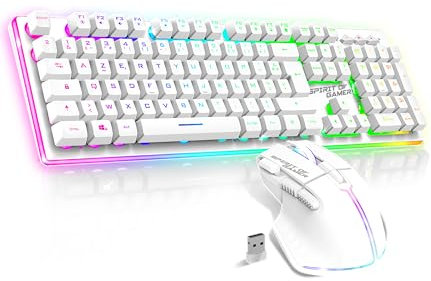 Spirit of Gamer x MK600 Kabellose Gaming-Tastatur, weiß, wiederaufladbar, RGB | Französisches AZERTY-Layout mit Hintergrundbeleuchtung | Gaming Keyboard Semi-Mechanisch | Wireless Mouse 4800 DPI |
