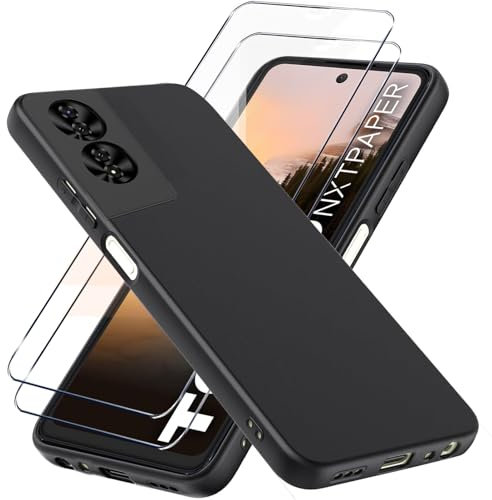 LYJERRY Custodia Per TCL 40 Nxt Paper 4G Cover + 2Pcs Pellicola Vetro Temperato Per TCL 40 NxtPaper 4G Protettiva Leggero Protector TPU Cover Silicone di gomma Phone Case 9H Vetro Protettiva,Nero