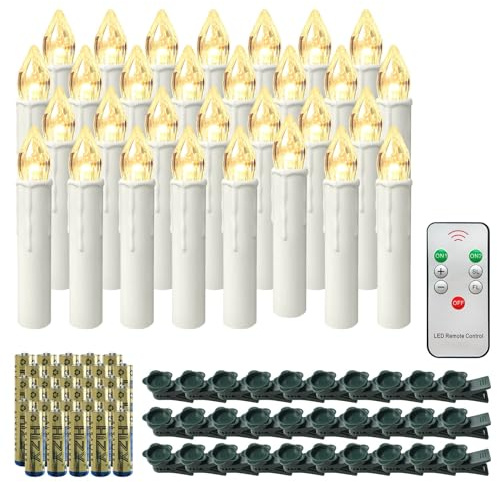 ACXIN Velas LED de Navidad con mando a distancia y pilas para árbol de Navidad, bodas, fiestas, días festivos, IP44 (30 luces blancas cálidas)