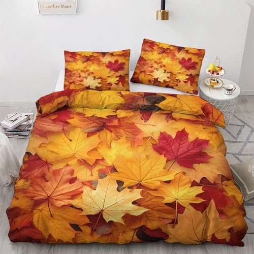GEDAEUBA Parure Copripiumino Matrimoniale 260x240 Foglie Autunno, Copri Piumino e Federe 50x80, Set di Biancheria da Letto Foglie Acero in Microfibra Morbido, con Cerniera